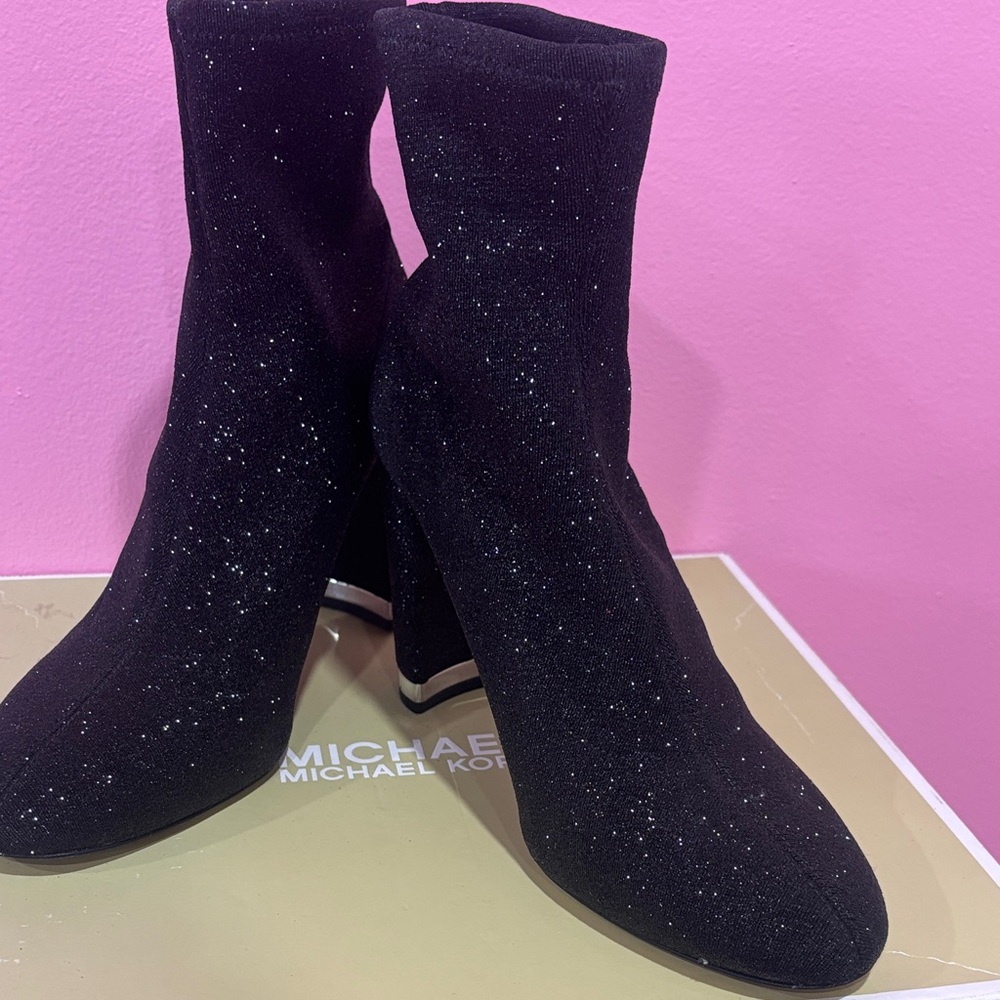 Michael Kors Black Glitter Stretch Sock Ankle Booties